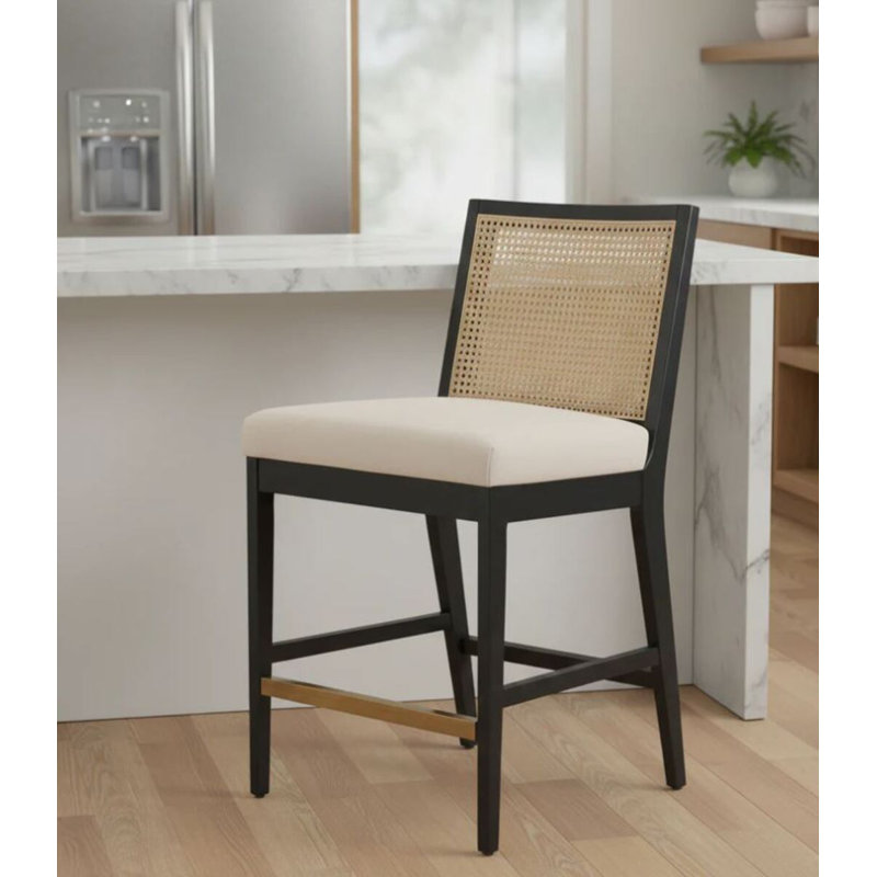Upholstered Counter Stool with Solid Wood Frame