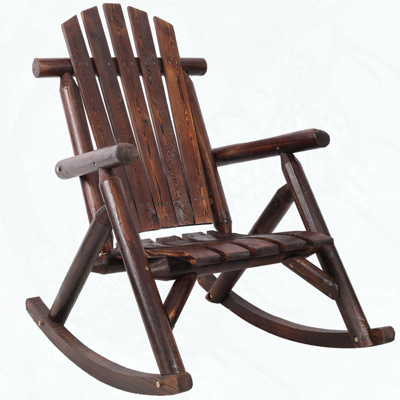 Fir Wood Log Rocking Chair with Ergonomic and Heavy-Duty Build, Brown
