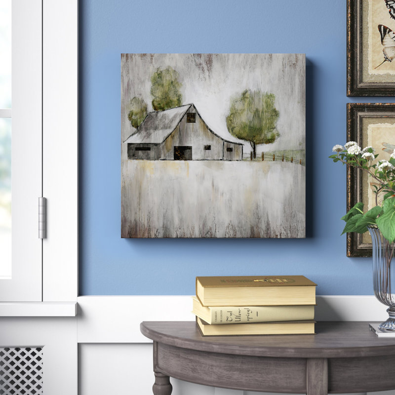 " Weathered Barn ", 16" H x 16" W, Wrapped Canvas, No Frame