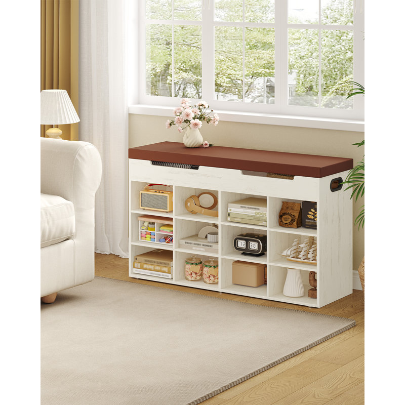 Shoe Storage Bench with Padded Seat, Shoe Rack Bench with 12 Compartments, Hidden Storage, Adjustable Shelves, Shoes Cabinet with Cushion for Living Room, Hallway