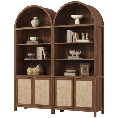 84.25''H Rattan Arched Bookcase With Adjustable Shelf
