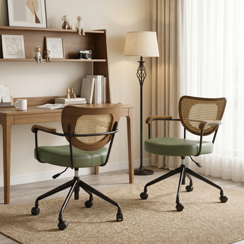 Ensemble de 2 chaises de bureau pivotantes et réglables en hauteur, de style Mid-Century moderne avec roulettes et accoudoirs
