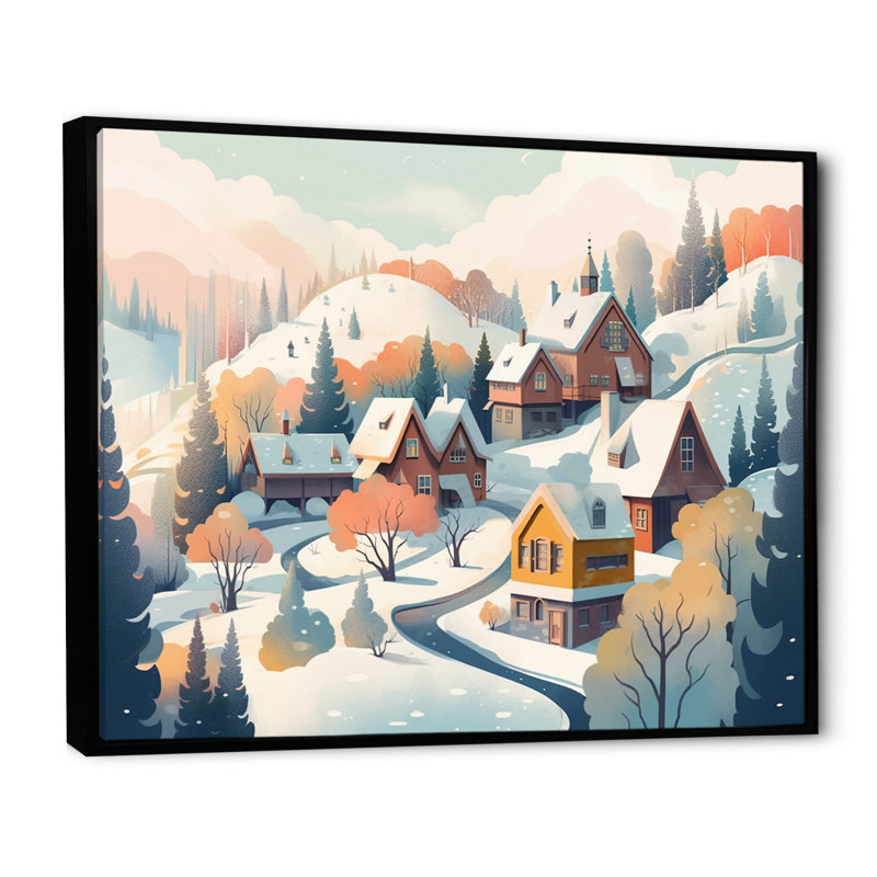 Winter Village IV sur toile, H 12 po x l 20 po x P 1 po, Cadre flottant noir