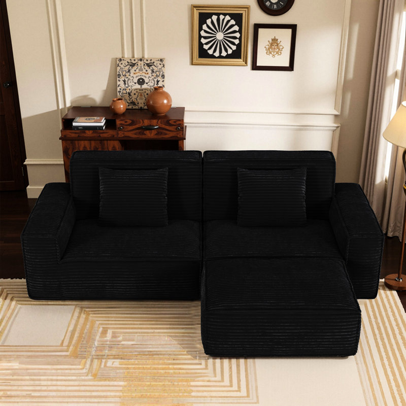 Grandes rayures, 106,3 pouces, compression, 3 sièges, style moderne, noir, dossier à coussin souple, chambre d'amis, compression moderne, assise confortable, adultes, chambre à coucher