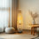 Rustic Boho Hand Woven Rattan Floor Lamp Corner Night Light Free Standing With Adjustable 3 Colors
