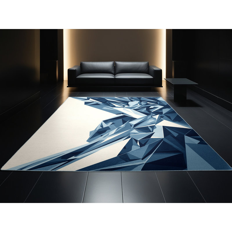Tapis géométrique blanc lavable à la machine Pegah, 7 x 9
