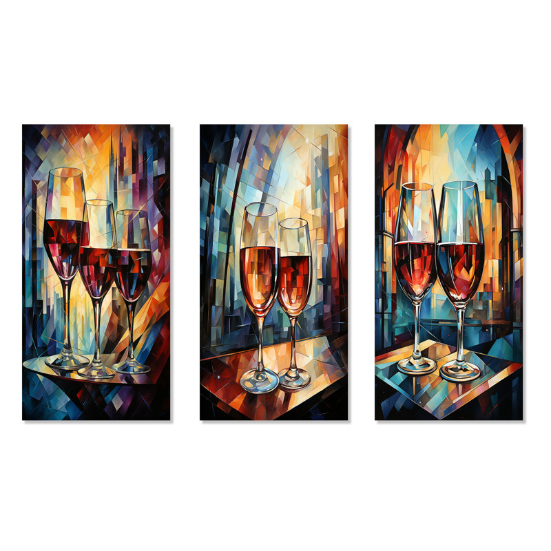 Toast Reflections - Ensemble de 3 décorations murales vin et champagne, H 28 po x l 36 po, Toile tendue