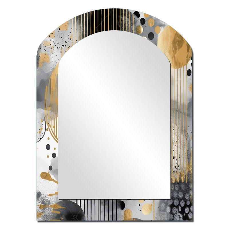 Or et gris moderne formes minimalistes III - formes grand miroir mural de forme unique, miroir décoratif de forme libre or, art imprimé en métal