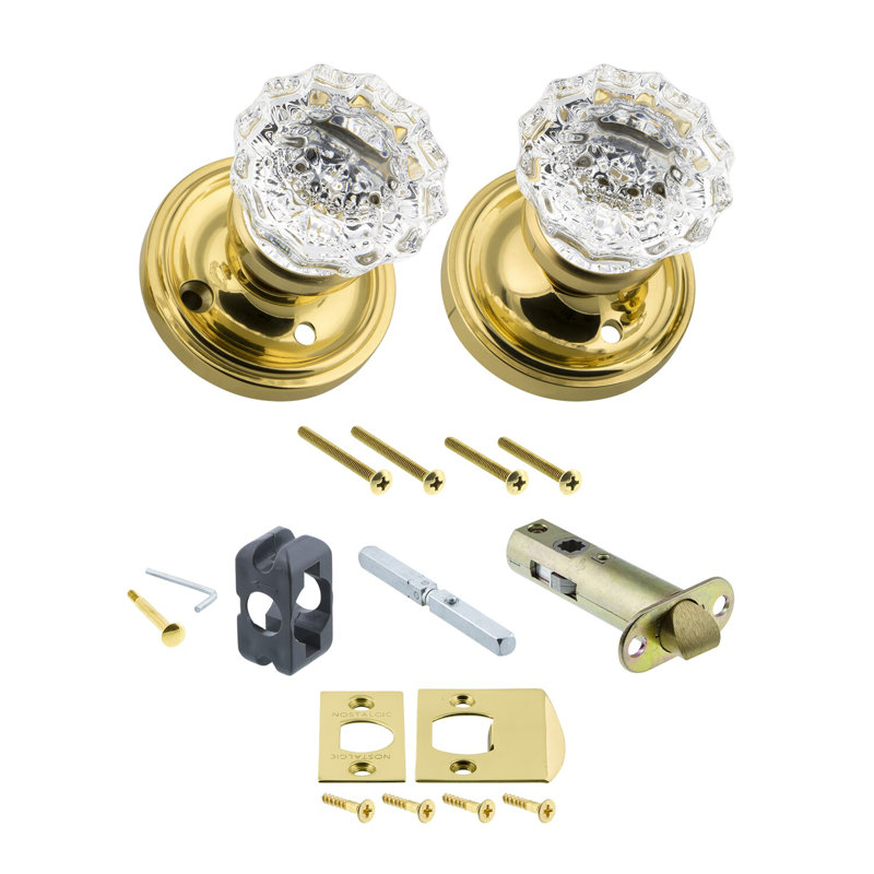 Classic Rosette with Crystal Door Knob, Polished Brass, 2-3/8"