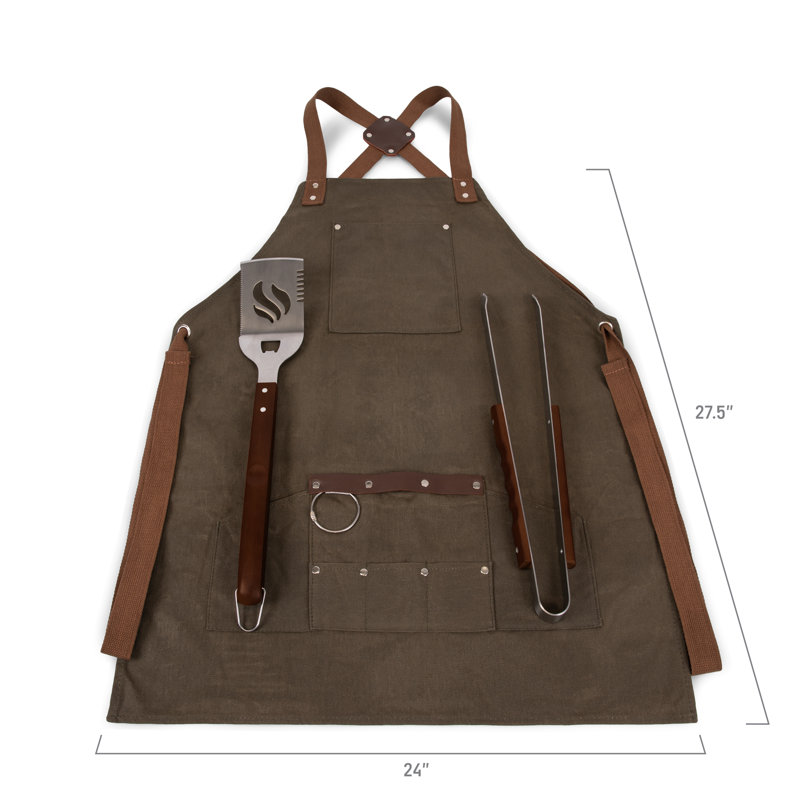 BBQ Apron with Tools & Bottle Opener - Heavy Duty Distressed Waxed Canvas