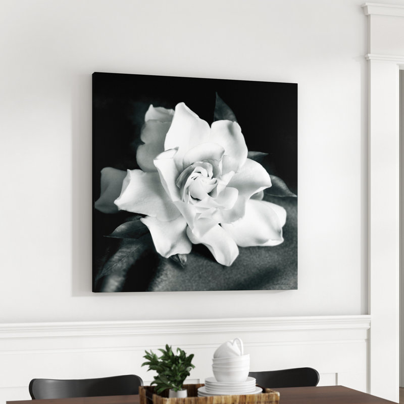 "Gardenia" par Debra VanS vêtementsingen, photographie de fleur sur toile tendue, H 24 po x l 24 po x P 2 po, Chêne blanc