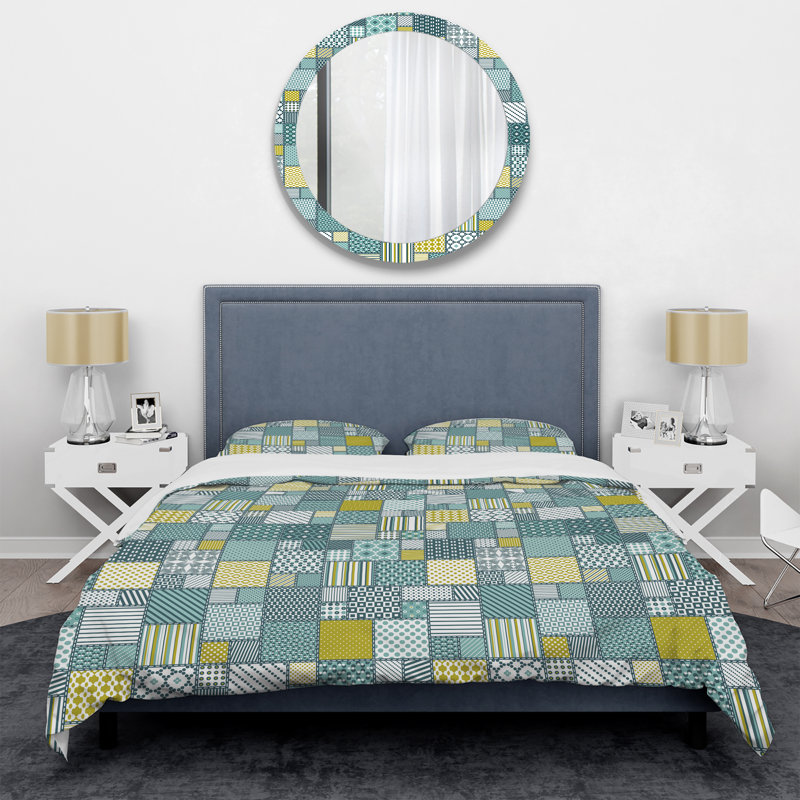 Green Creative Patchwork - Ensemble de housse de couette abstrait - Microfibre de polyester