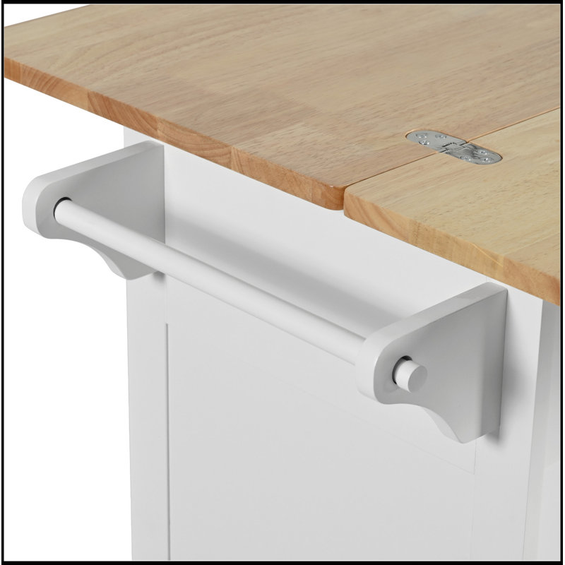 Îlot de cuisine polyvalent avec comptoir pliable, rangement et roulettes pour plus d'espace et de fonctionnalité, Blanc