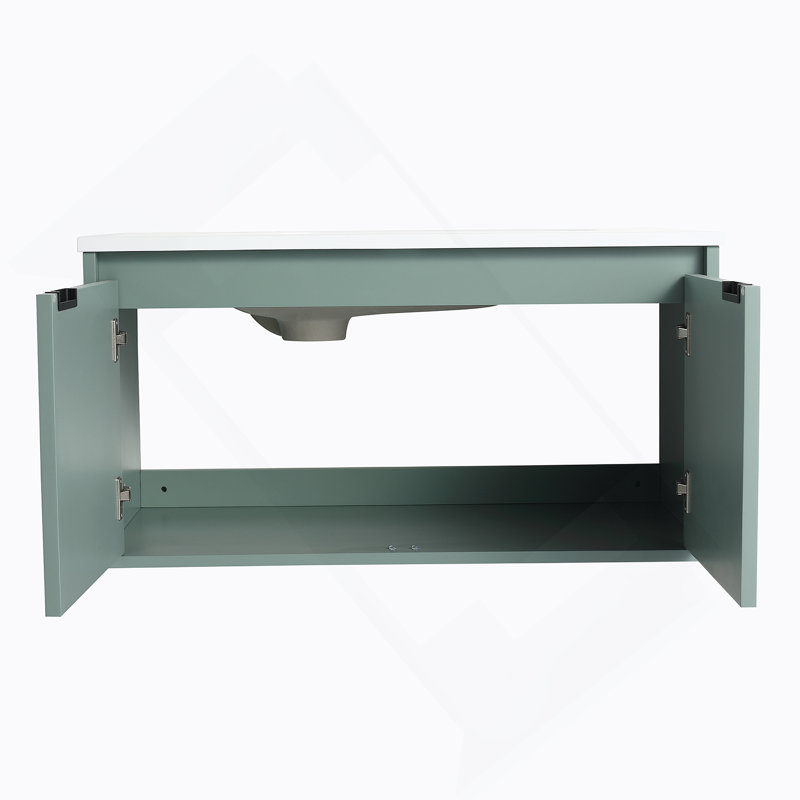 Meuble-lavabo flottant avec lavabo en résine en forme de goutte, Vert, 36"