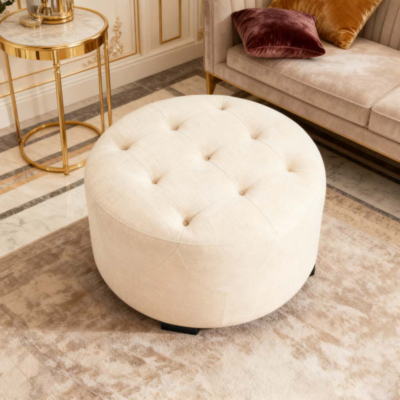 Upholstered Button Tufted Round Ottoman