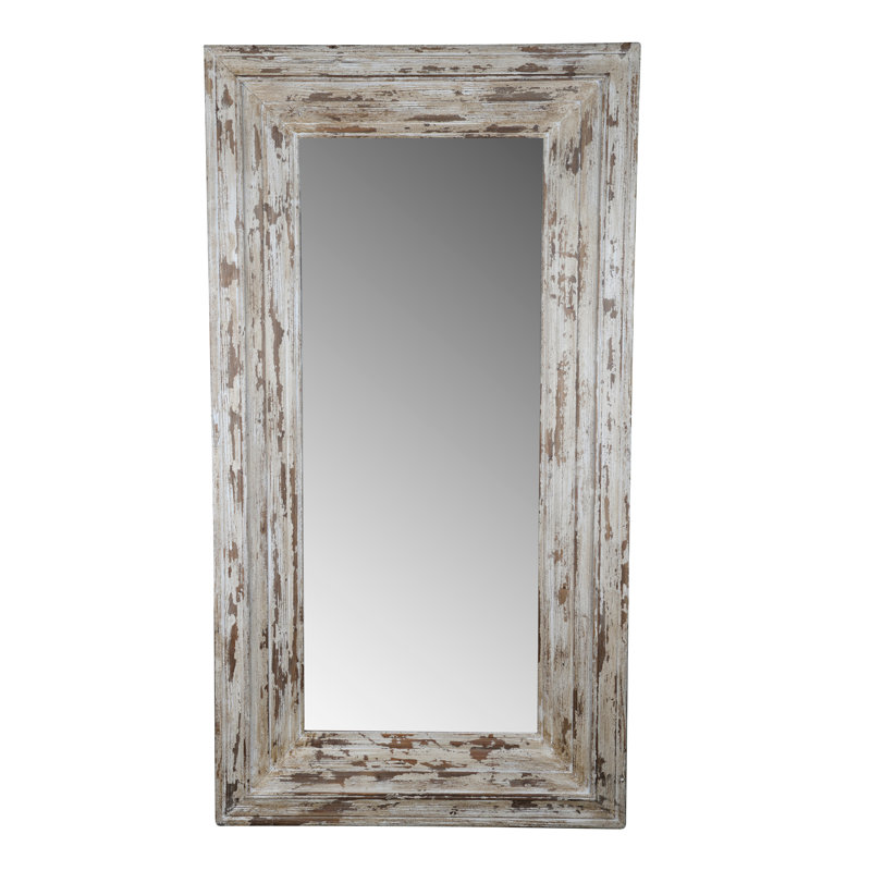 Full Length Rectangle Floor Mirror With Distressed Wood Frame