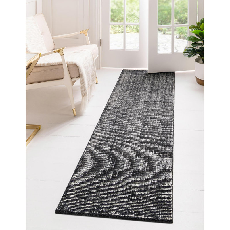 Tapis rayé en laine tissé à la machine en gris / ivoire Colyt, Rectangle 10 pi x 13 pi 1 po