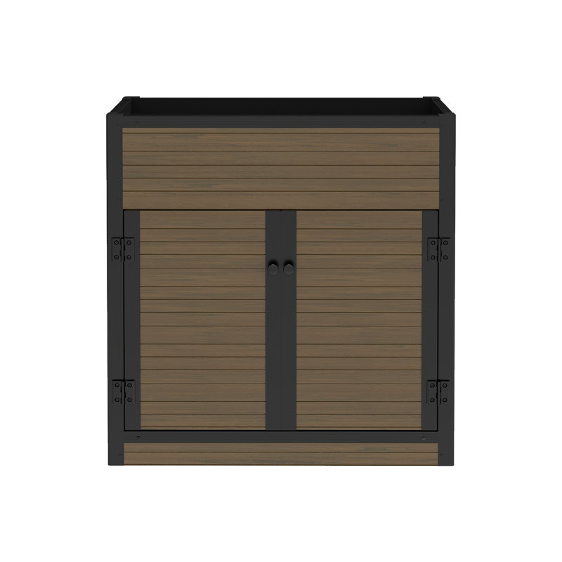 Raised Bed Garden Cabinet With Extra Storage Compartments, Composite Planter Stand Box, Brown