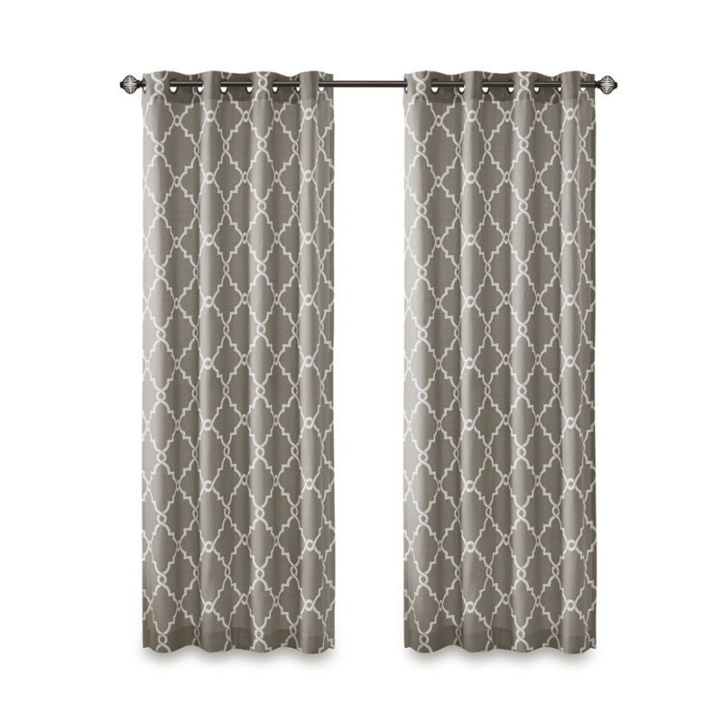 Panneau de rideau à œillets Frwork, Gris / Blanc, L 50,09 po x L 63,09 po