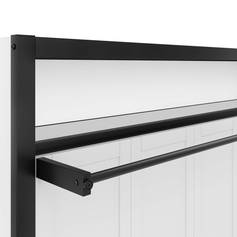Lit escamotable simple avec tablettes, lit mural en métal au design pliable et peu encombrant, blanc, Blanc cassé