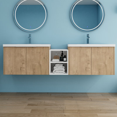 72'' Wall-Mounted Double Bathroom Vanity With Resin Vanity Top -  Latitude RunÂ®, C833C61BC067471E8971C436DE812C2D