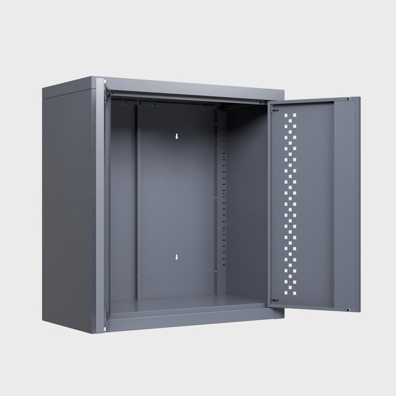 Armoire de rangement murale grise en acier gris, H 13,67 po, conception flottante, pour les sous-sols, les cuisines et les entrepôts, aménagement personnalisable, étagère pivotante à charnière à ouverture douce, porte