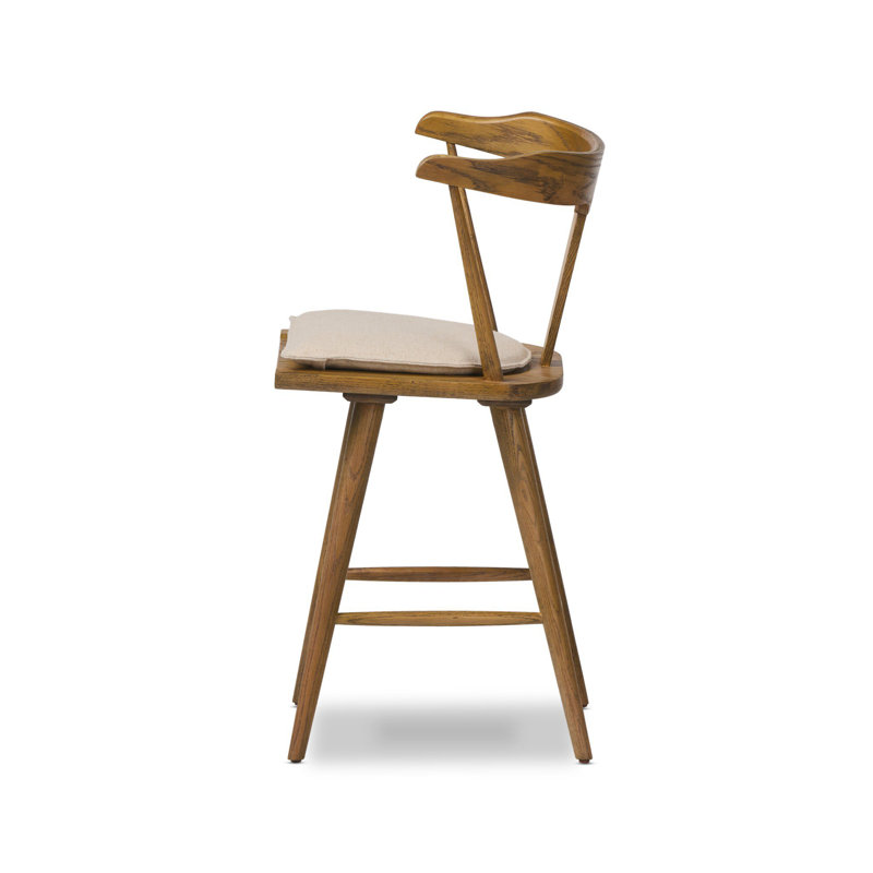 Garth Solid Wood Bar Stool, Bar Stool (29.94" Seat Height), Sandy Oak, Antwerp Natural/Linen Blend