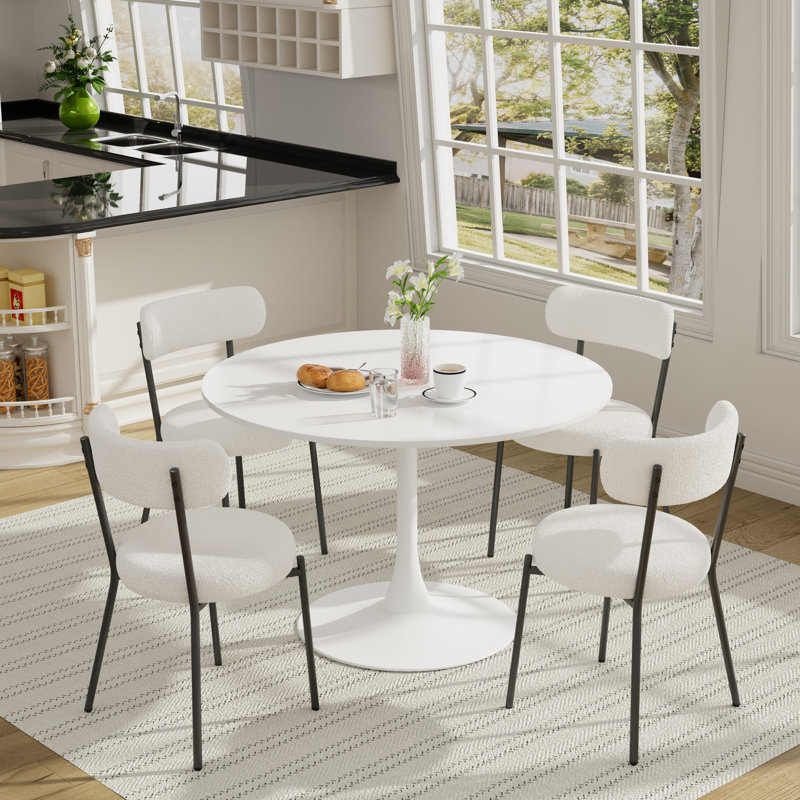Table de salle à manger 42 "avec 4 chaises, Blanc, Blanc