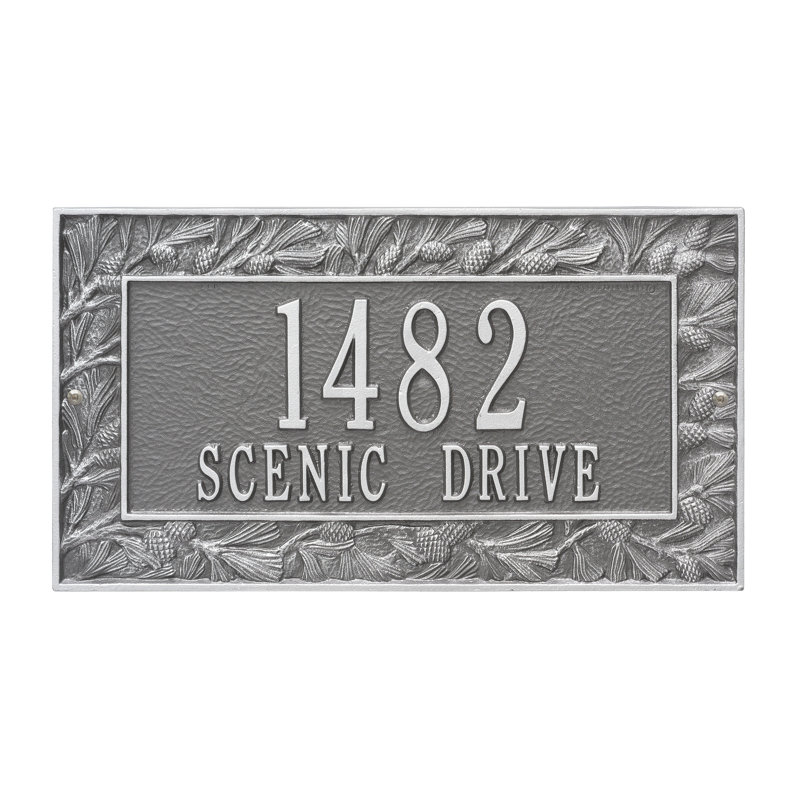 Pinecone 2-Line Wall Address Plaque, Pewter/Silver, Yes