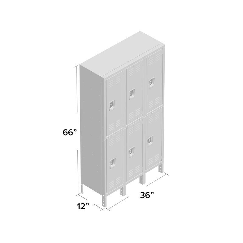 Metal 2 - Tier School Locker, Unassembled, 66" H x 36" W x 12" D, Tan