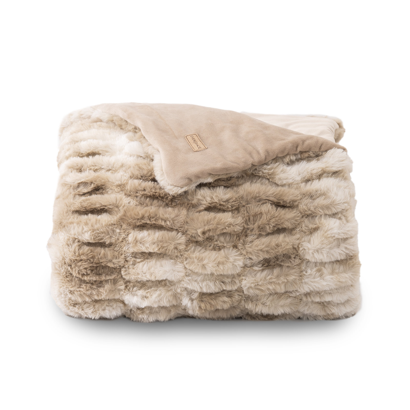 Ruched Bubble Faux Fur Throw Blanket, 60" W x 80" L, Beige