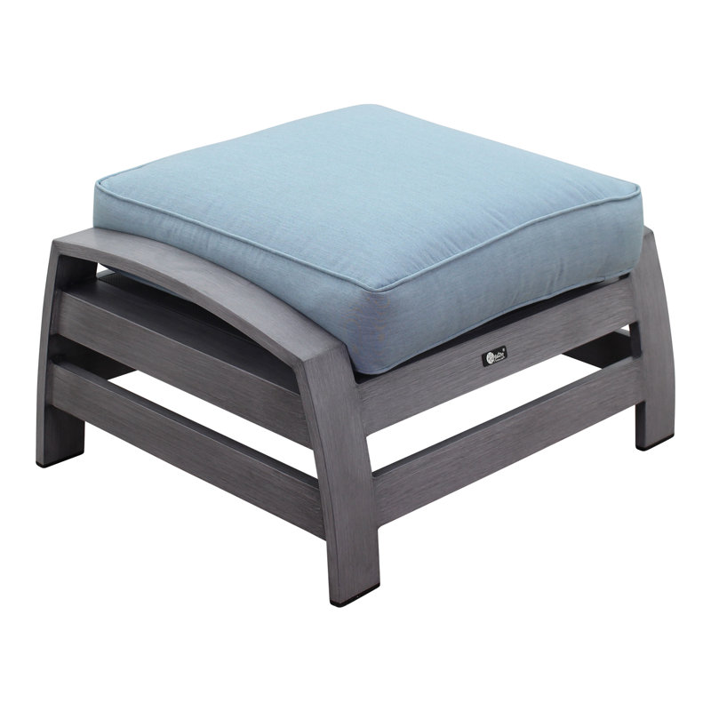 Gray Aluminum Outdoor Ottoman with Blue Sunbrella Cushion