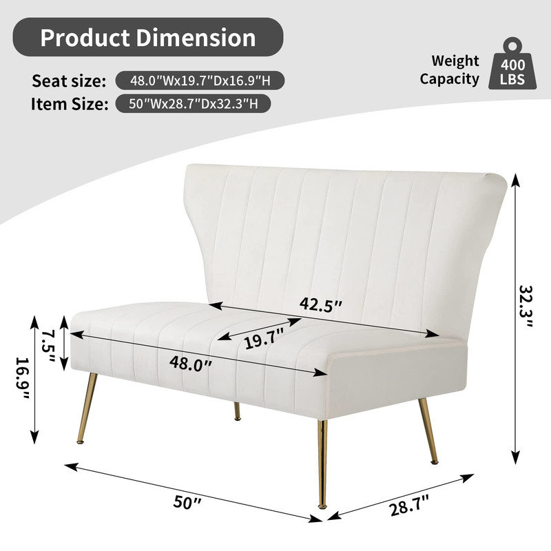 Vardell Fabric 48'' Reception Loveseat, White