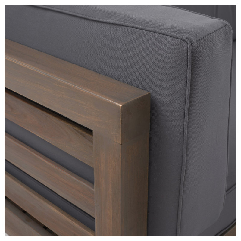 Banc d'extérieur à coin droit avec table basse Oana, coussins gris foncé, bois d'acacia, Gray