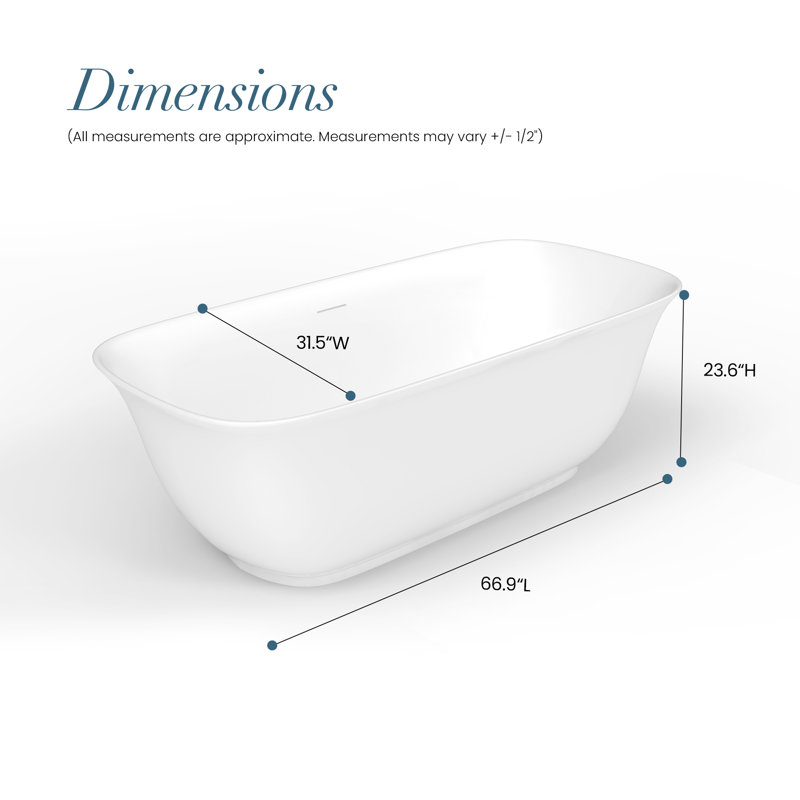 Orion 66.9'' x 31.5'' Soaking Acrylic Bathtub