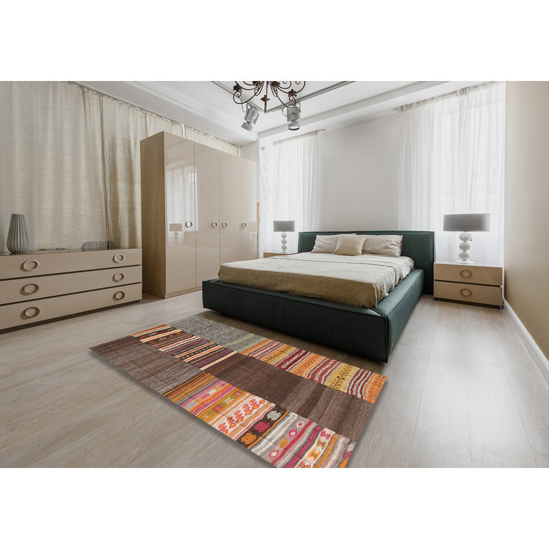 Tapis contemporain brun / gris / orange, Rectangle 6 pi x 9 pi
