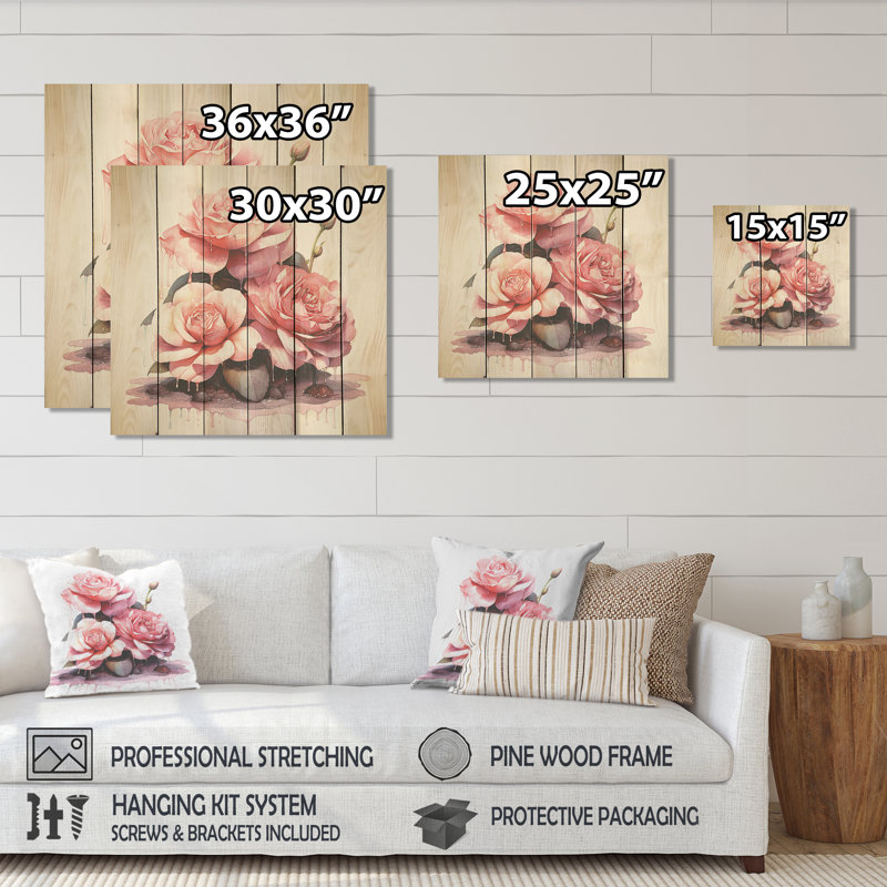 Pink Stacked Rose On Spiritual Stones III - Rose On Wood Print, 36" H x 36" W