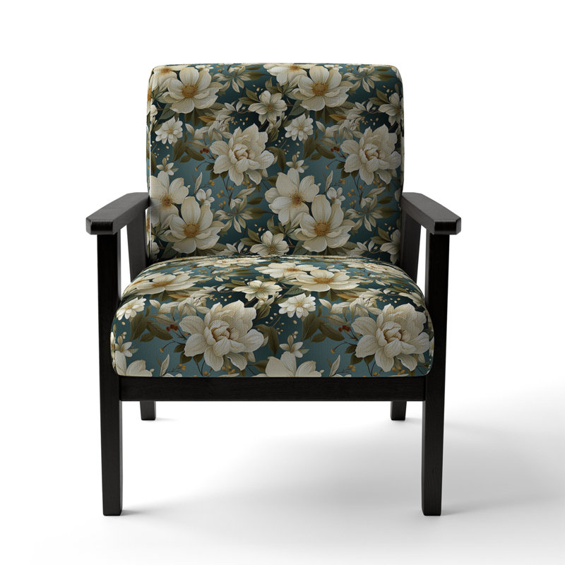 White Green Elegance Botanical Pattern I - Upholstered Cottage Accent Arm Chair