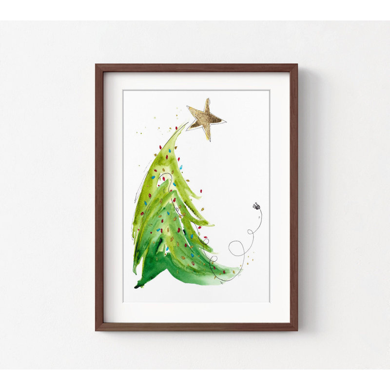 Fêtes, art mural, impression de sapin de Noël moderne unique, joyeux joyeux simple, affiche de Noël encadrée, Brun