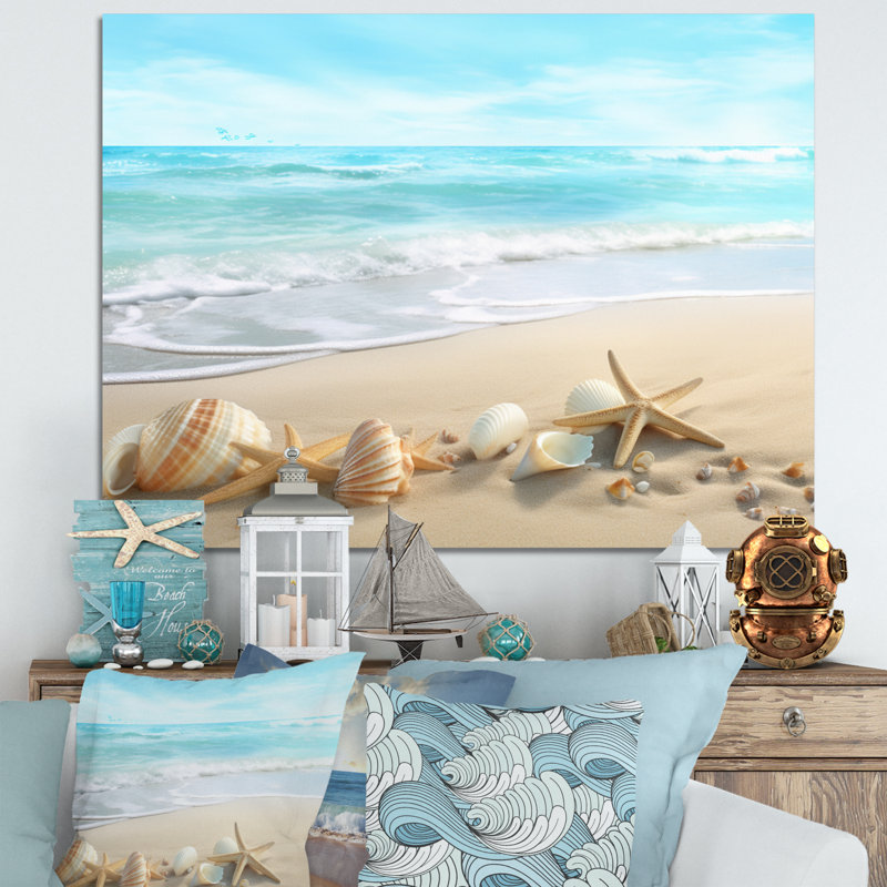 " Starfish And Seashells III ", 16" H x 32" W x 1" D, Wrapped Canvas