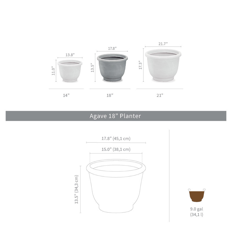 Resin Pot Planter, Caviar Black, 13.5" H x 17.75" W x 17.75" D