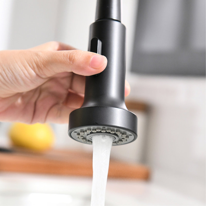 Robinet d'évier de cuisine à filtre rétractable noir mat avec grille de séchage pour vaisselle, robinet à 3 voies, tête de pulvérisation à double fonction à poignée unique, tête contemporaine en laiton massif 44