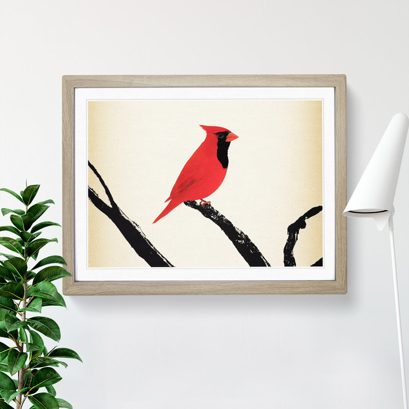 Cardinal Bird Vol.9 - Single Picture Frame Print, 34cm H x 46cm W x 2cm D, Oak Framed