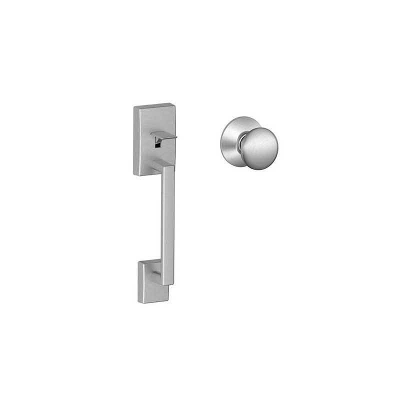 Century Lower Half Handleset with Plymouth Door Knob (Deadbolt Sold Separately), Satin Chrome, Yes