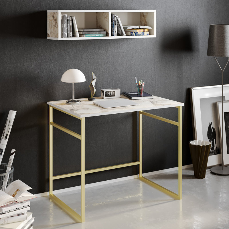 Mcleay Metal Base Writing Desk, White/Gold