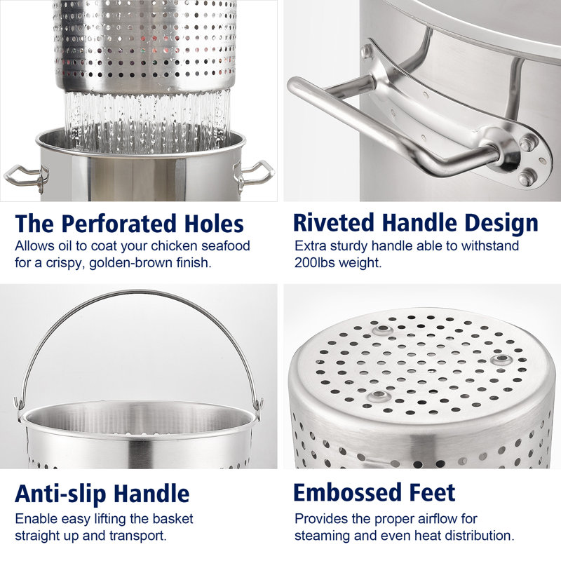 40QT Stainless Steel Stockpot with Basket and Steamer Insert