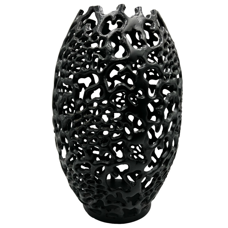 Kidane Handmade Aluminum Table Vase, 20" H x 13" W x 13" D, Black