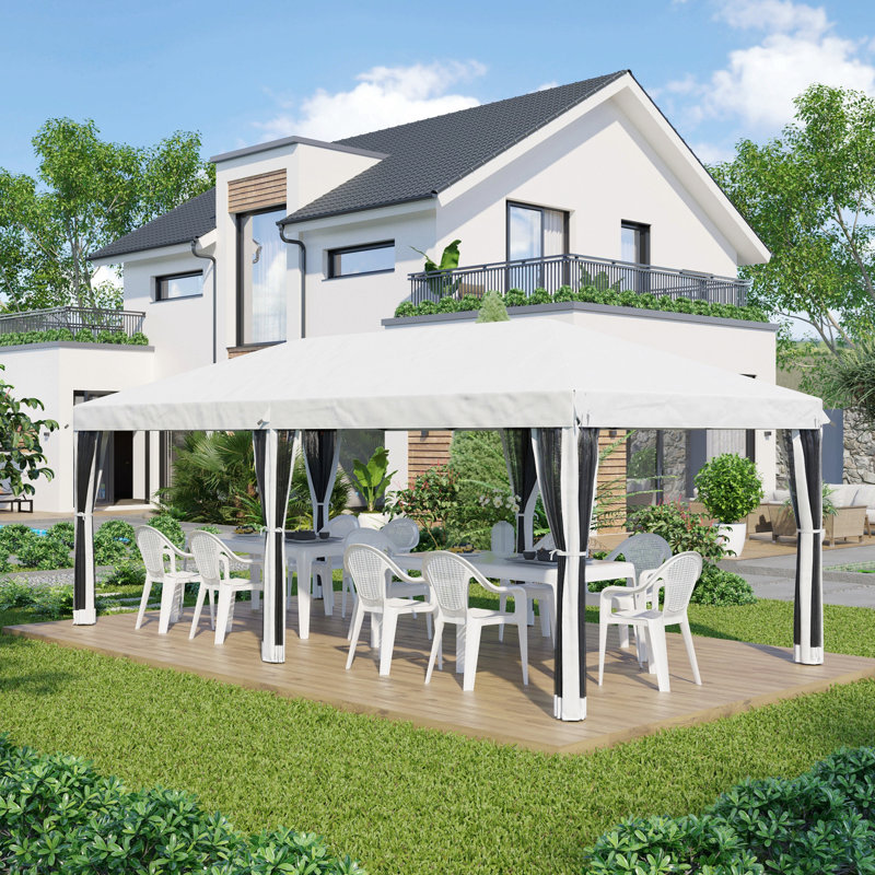 Tente à auvent avec filet Outsunny de 10 pi x 20 pi, abri de soleil instantané robuste, grandes tentes pour fêtes avec sac de transport pour l'extérieur, le jardin, le patio et le blanc crème