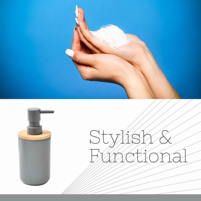 Gray and Bamboo Soap and Lotion Dispenser with Natural Top