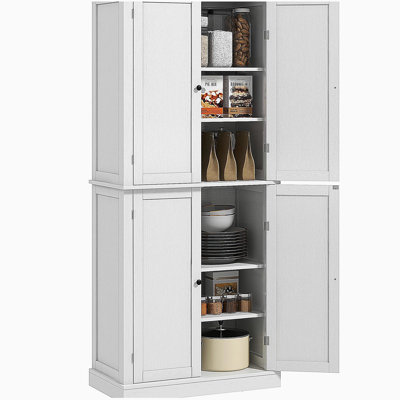 Freestanding Kitchen Pantry Cabinet, Tall Storage Cabinet with 4 Doors and Adjustable Shelves
